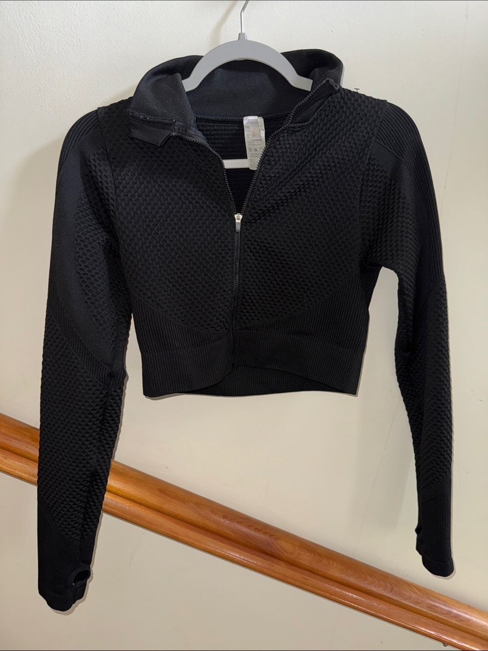 Black Textured Zip-Up Cropped Jacket